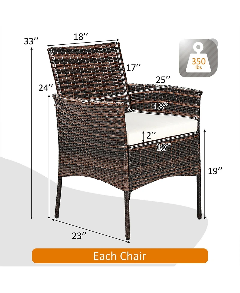 Gymax Patio 4PCS Rattan Arm Dining Chair Cushioned Sofa Furniture Brown