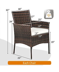 Gymax Patio 4PCS Rattan Arm Dining Chair Cushioned Sofa Furniture Brown