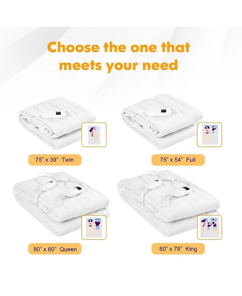 Gouun Safe Electric Heated Mattress Pad with 4 Size 8 Temperature 10-Hour Timer-King Size