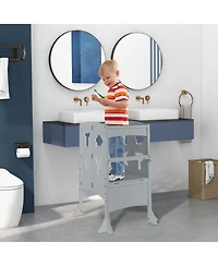Gouun Boys Folding Wooden Step Stool with Lockable Safety Rail 3+