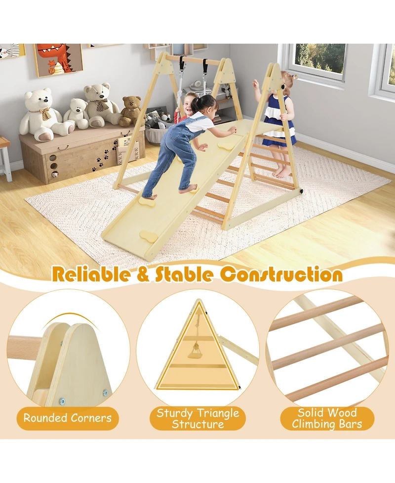 Gouun 5-in-1 Indoor Jungle Gym Foldable Climber Playset with Fun Slide and Adjustable Swing