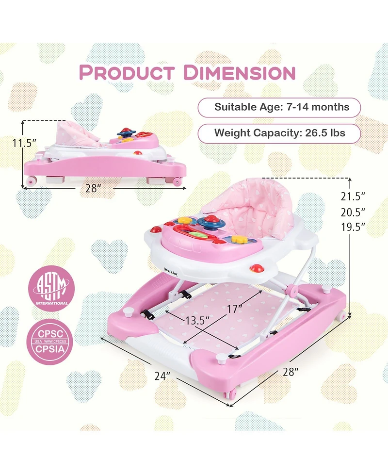 Gouun 6 in 1 Foldable Baby Walker with Adjustable Height