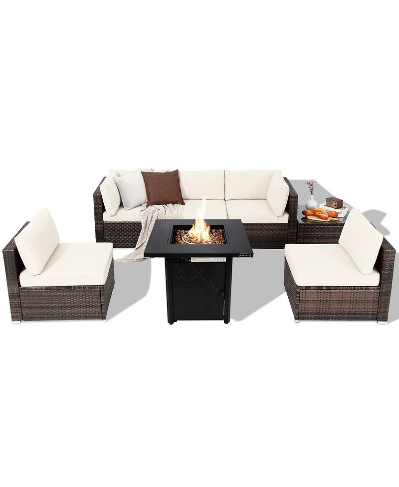 7 Pieces Patio Furniture Set with 28 Inches 50000 Btu Propane Gas Fire Pit Table