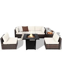 7 Pieces Patio Furniture Set with 28 Inches 50000 Btu Propane Gas Fire Pit Table