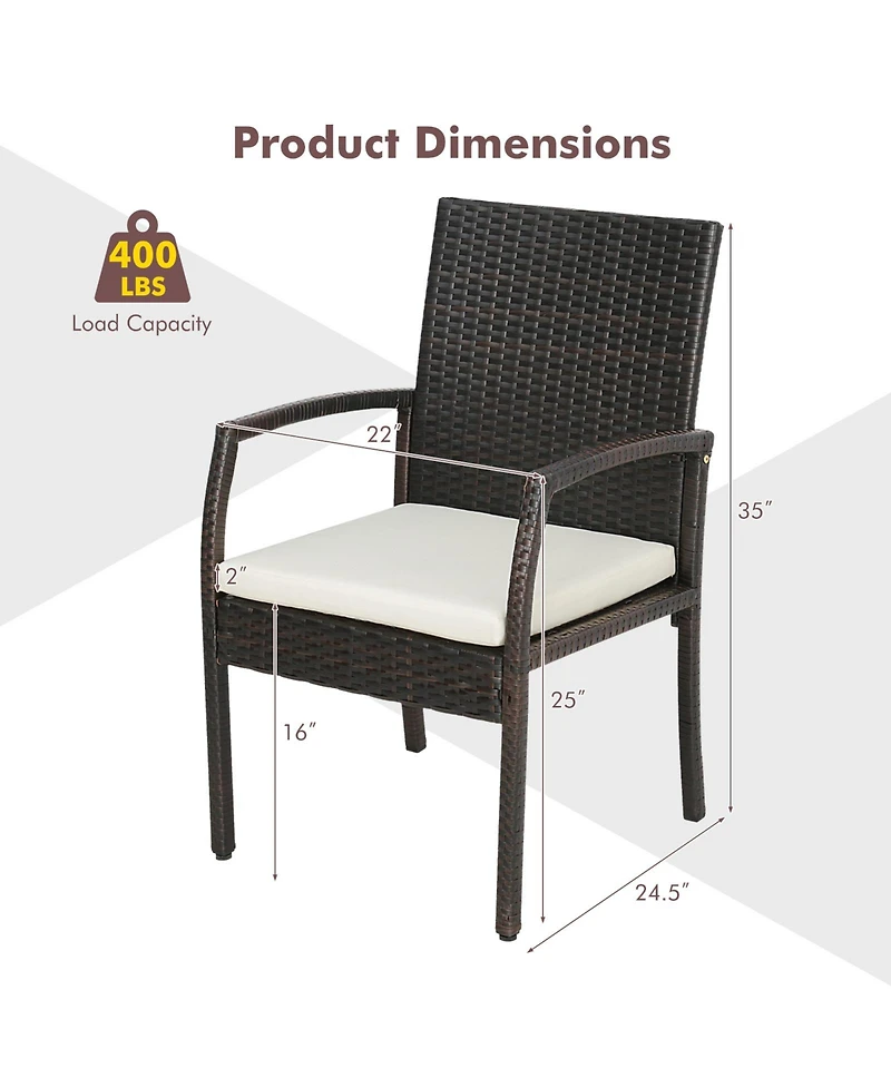 5 Pieces Patio Rattan Dining Set with Umbrella Hole and Seat Cushions