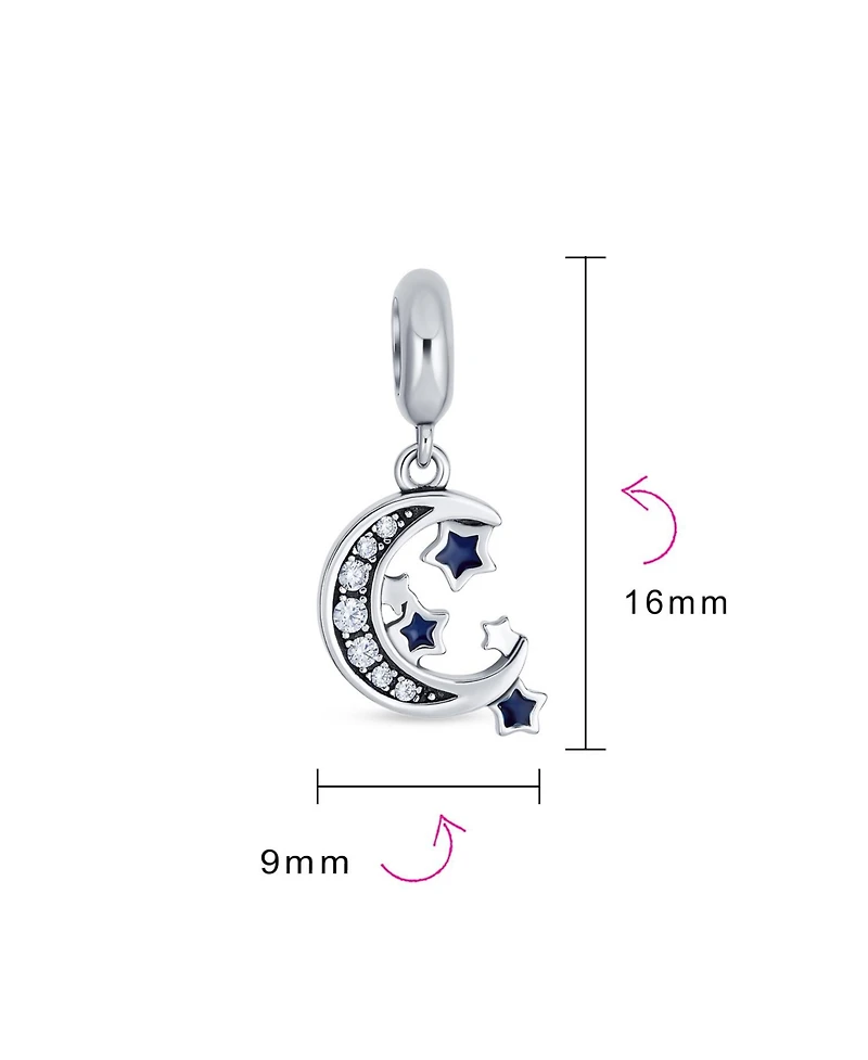 Bling Jewelry Crescent Moon Star Dangle Charm Bead Sterling Silver Bracelet