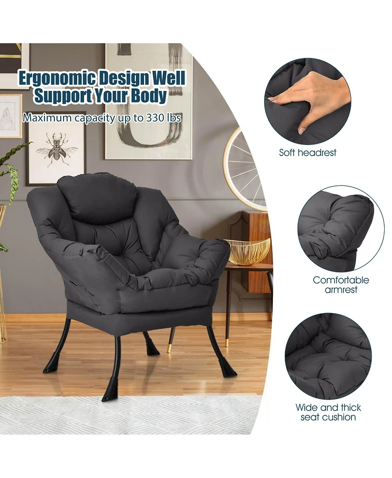 Gouun Modern Polyester Fabric Lazy Chair with Steel Frame and Side Pocket