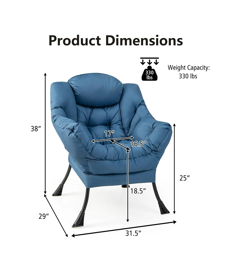 Gouun Modern Polyester Fabric Lazy Chair with Steel Frame and Side Pocket