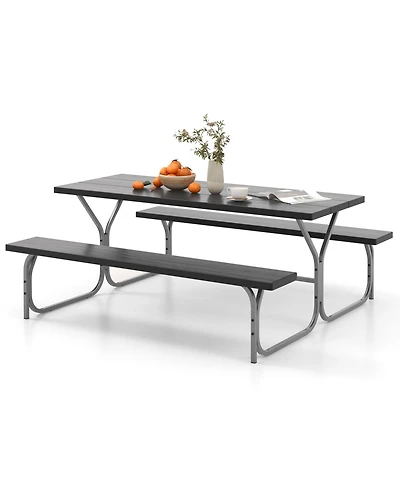 6 Feet Picnic Table Bench Set with Hdpe Tabletop for 8 Person