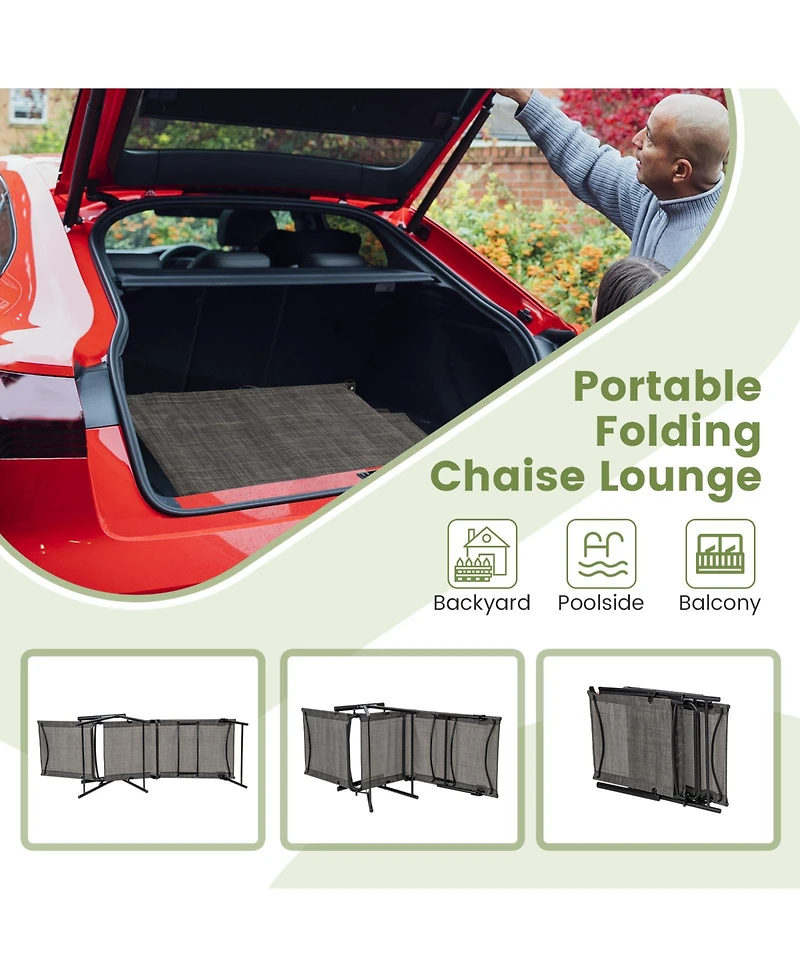 Gouun 2 Piece Patio Folding Chaise Lounge Chairs Recliner with 6-Level Backrest