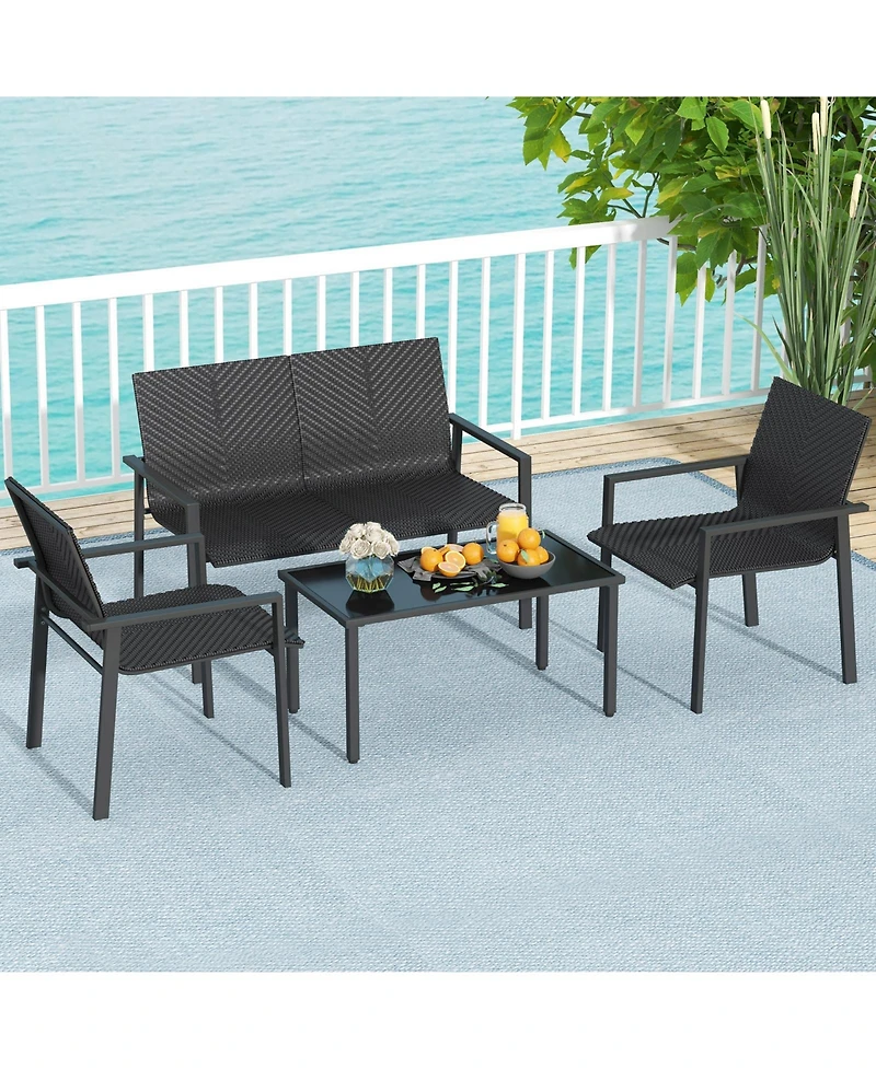 Gouun 4 Pieces Patio Furniture Set with Heavy Duty Galvanized Metal Frame