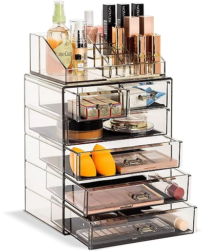 Sorbus 2 Piece Acrylic Makeup and Jewelry Storage Organizer Case (6 Drawers Lipstick Tray
