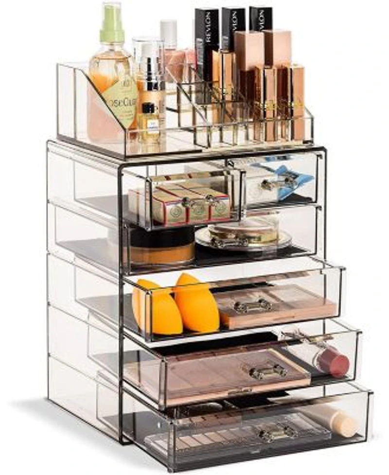 Sorbus 2 Piece Acrylic Makeup Jewelry Storage Organizer Case 6 Drawers Lipstick Tray