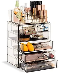 Sorbus 2 Piece Acrylic Makeup Jewelry Storage Organizer Case 6 Drawers Lipstick Tray
