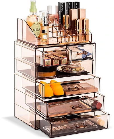 Sorbus 2 Piece Acrylic Makeup and Jewelry Storage Organizer Case (6 Drawers Lipstick Tray