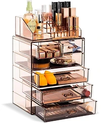 Sorbus 2 Piece Acrylic Makeup and Jewelry Storage Organizer Case (6 Drawers Lipstick Tray