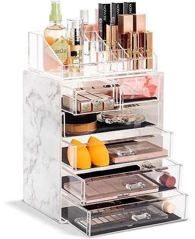 Sorbus 2 Piece Acrylic Makeup and Jewelry Storage Organizer Case (6 Drawers and Lipstick Tray