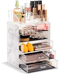 Sorbus 2 Piece Acrylic Makeup and Jewelry Storage Organizer Case (6 Drawers and Lipstick Tray