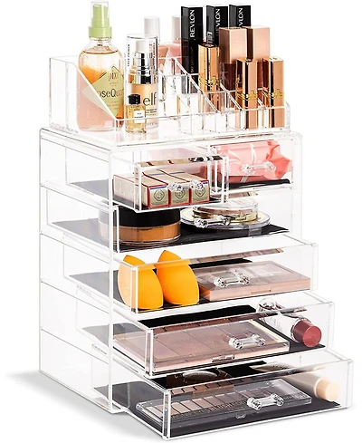 Sorbus 2 Piece Acrylic Makeup and Jewelry Storage Organizer Case (6 Drawers Lipstick Tray