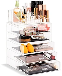 Sorbus 2 Piece Acrylic Makeup and Jewelry Storage Organizer Case (6 Drawers Lipstick Tray