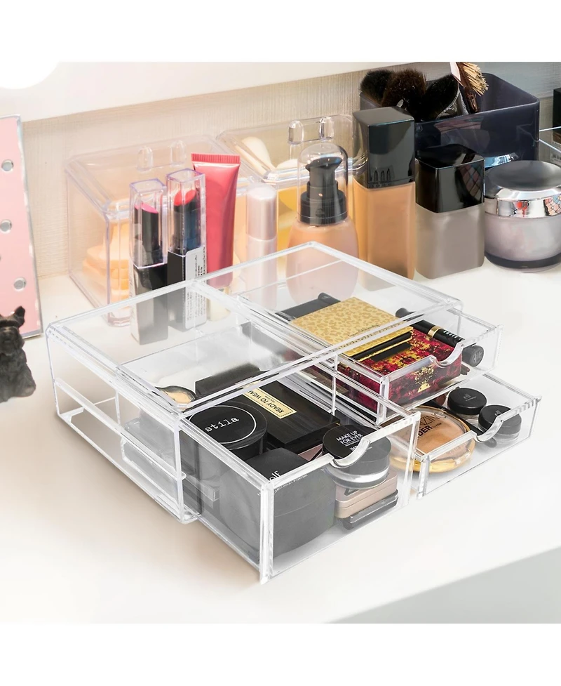 Sorbus 3 Clear Large Stackable Acrylic Drawers - for Organizing Make up, Nail Polish, Hair Accessories, and Beauty Supplies
