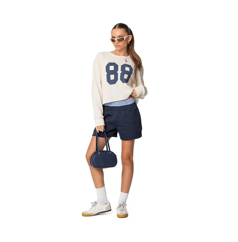 Edikted Women's Plaid Boxer Detail Sweat Shorts