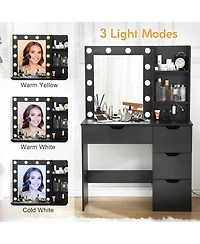 gaomon Makeup Vanity with Lights & Power Outlet, Vanity Table with 4 Drawer