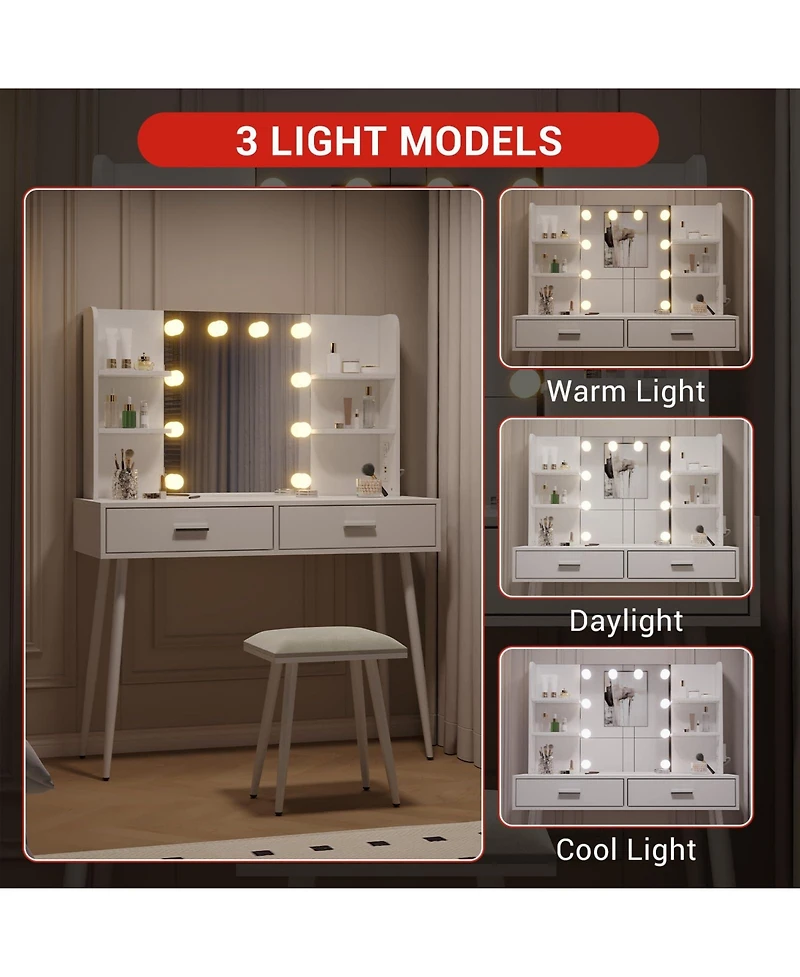 gaomon Vanity Desk with Mirror and Lights, Makeup Vanity Table with Drawers
