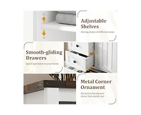 Dresser, 5 Drawers Dresser for Bedroom with Sliding Barn Door, Adjustable Shelf, Farmhouse Tall Chest of Drawer, Storage Organizer Dresser for Hallway