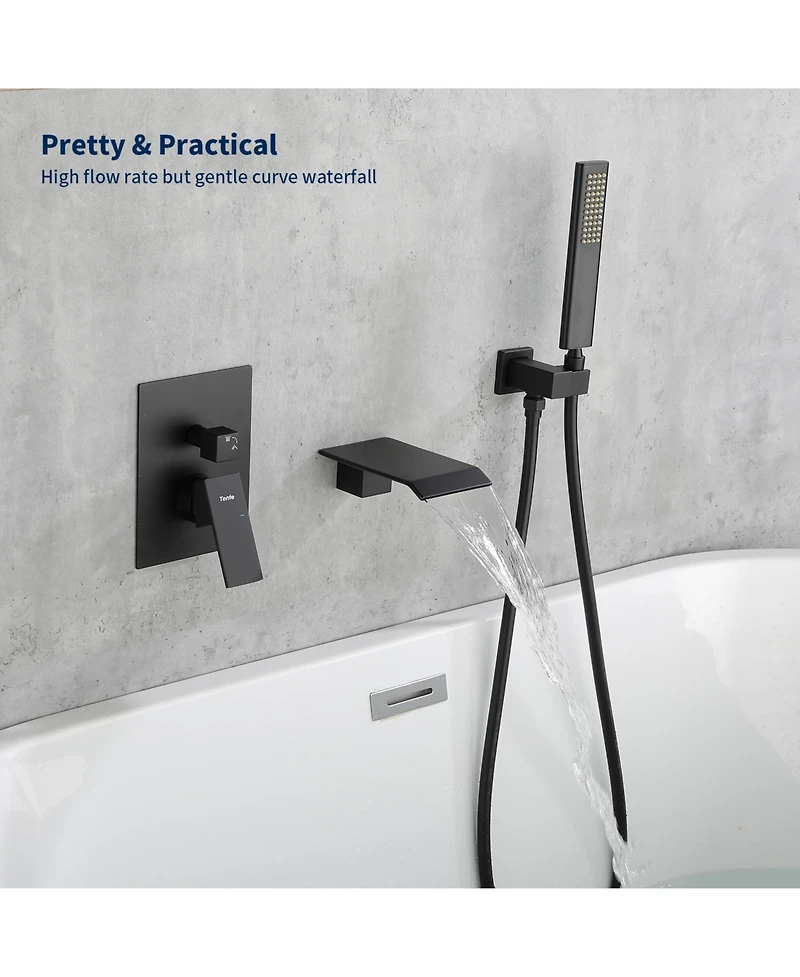 Slickblue Male Npt Tub Faucet with Hand Shower Waterfall Bathtub Shower System with Brass Valve