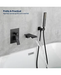 Slickblue Male Npt Tub Faucet with Hand Shower Waterfall Bathtub Shower System with Brass Valve