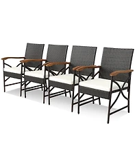 Gymax Set of Pe Wicker Dining Chairs w/ Soft Zippered Cushions Armchairs Patio