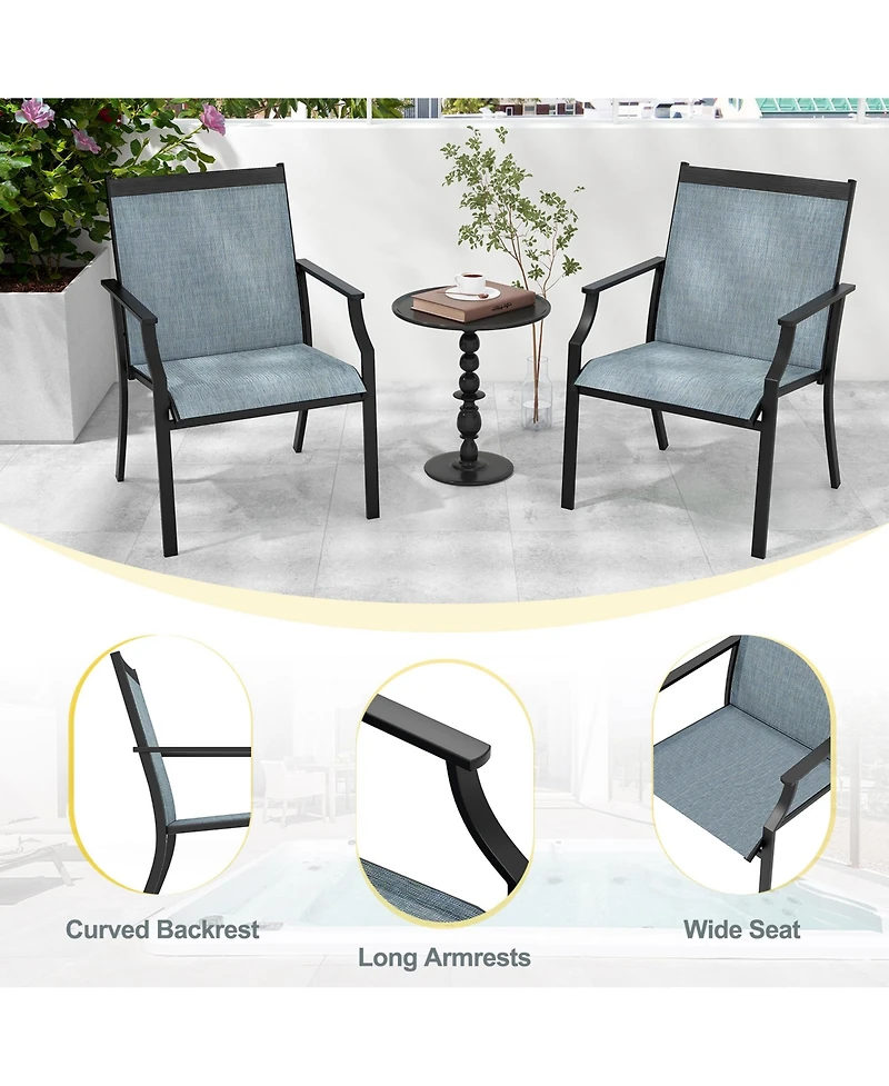 Gymax Set of 2 Patio Dining Chairs Outdoor Armchairs w/ Sturdy Metal Frame