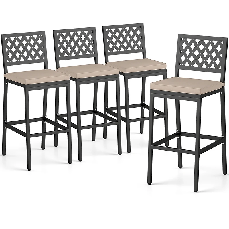 Gymax 4 Pcs Outdoor Bar Stools 27 Counter Height Barstools w/ Removable Cushions