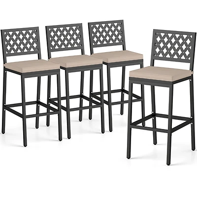 Gymax 4 Pcs Outdoor Bar Stools 27 Counter Height Barstools w/ Removable Cushions