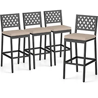 Gymax 4 Pcs Outdoor Bar Stools 27 Counter Height Barstools w/ Removable Cushions