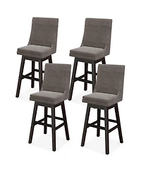 Gymax Set of 4 30.5'' Upholstered Linen Swivel Barstools Dining Chairs w/ Rubber Wood Legs