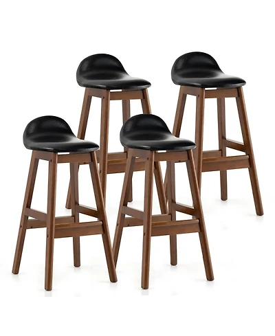 Gymax Set of 4 Upholstered Pu Leather Barstools 27.5'' Wooden Dining Chairs Black & Brown