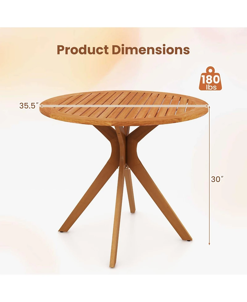 Gouun 35.5 Inch Patio Wood Dining Table with Slatted Tabletop and Curved Legs