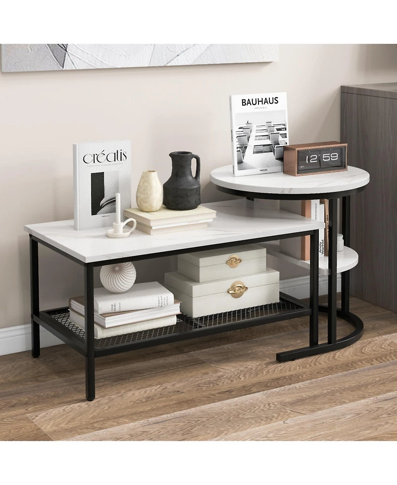 Gouun Set of 2 Nesting Table with Extra Storage Shelf for Living Room