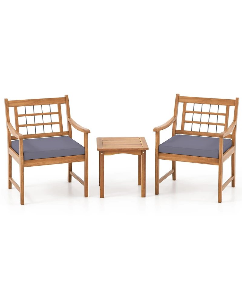 Gouun 3 Piece Wood Patio Furniture Set with Seat Cushions and Acacia Wood Frame