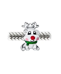 Bling Jewelry Christmas Cartoon Rudolph Red Nose Reindeer Charm Bead .925 Sterling Silver