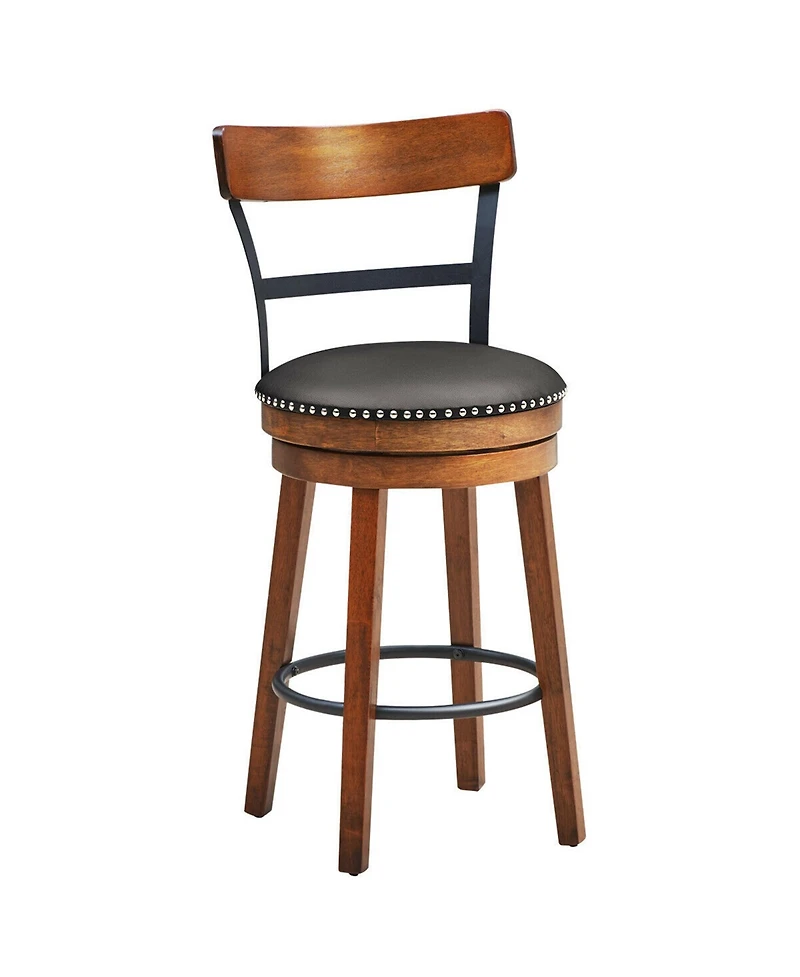 Gymax Set of BarStool 25.5'' Swivel Counter Height Dining Chair with Rubber Wood Legs