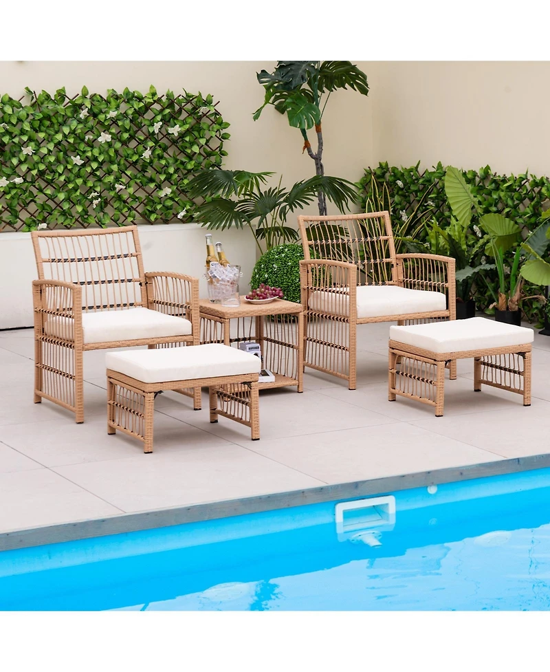 Gouun 5 Piece Patio Wicker Sofa Set with Seat and Back Cushions