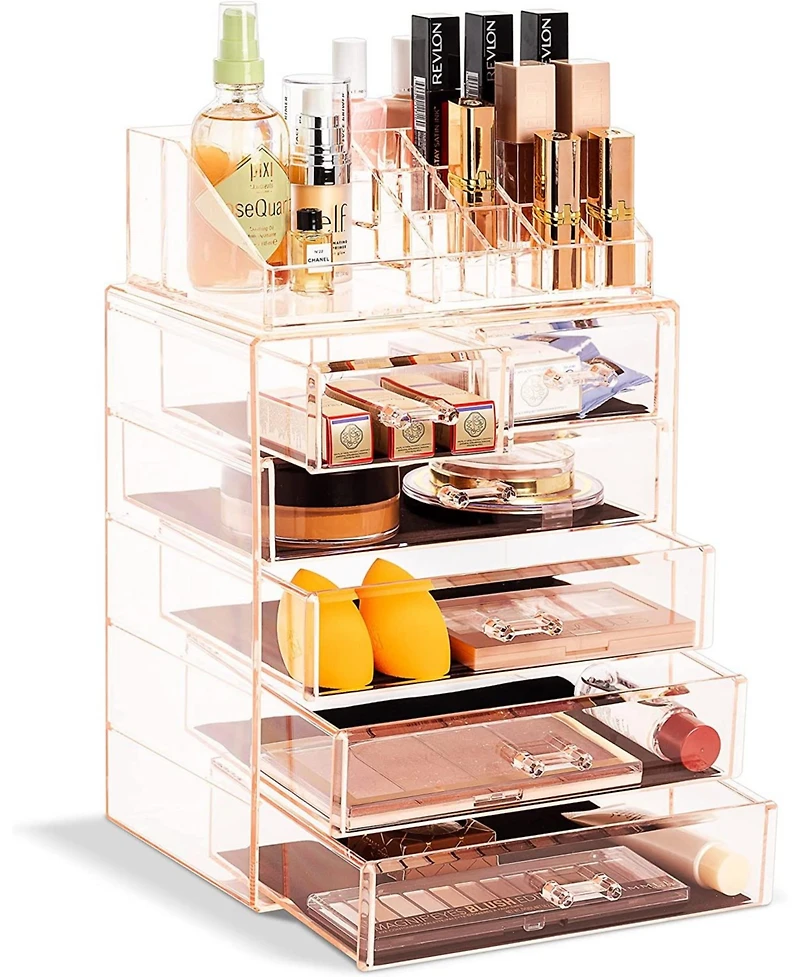 Sorbus 2 Piece Acrylic Makeup and Jewelry Storage Organizer Case (6 Drawers Lipstick Tray