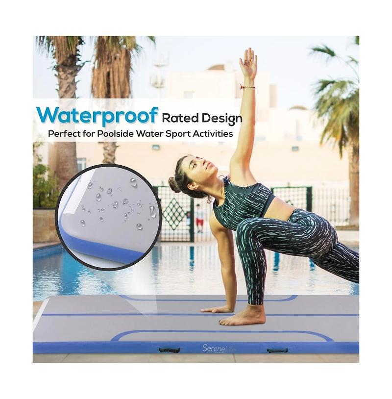 SereneLife 9.8 ft. Tumbling Gymnastics Inflatable Air Mat with Electric Air Pump, Blue