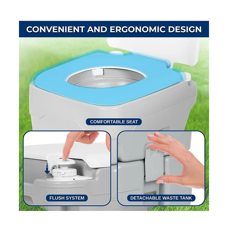 SereneLife 20-Liter Outdoor Portable Toilet with Detachable Waste Tank