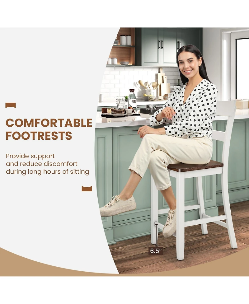 Farmhouse Dining Bar Stool Set of 2 with Solid Rubber Wood Frame