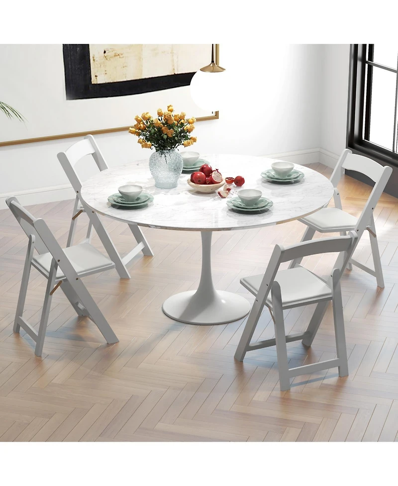 Gouun Set of 4 Dining Chairs Foldable Kitchen Chair with Rubber Wood Legs and Padded Seat