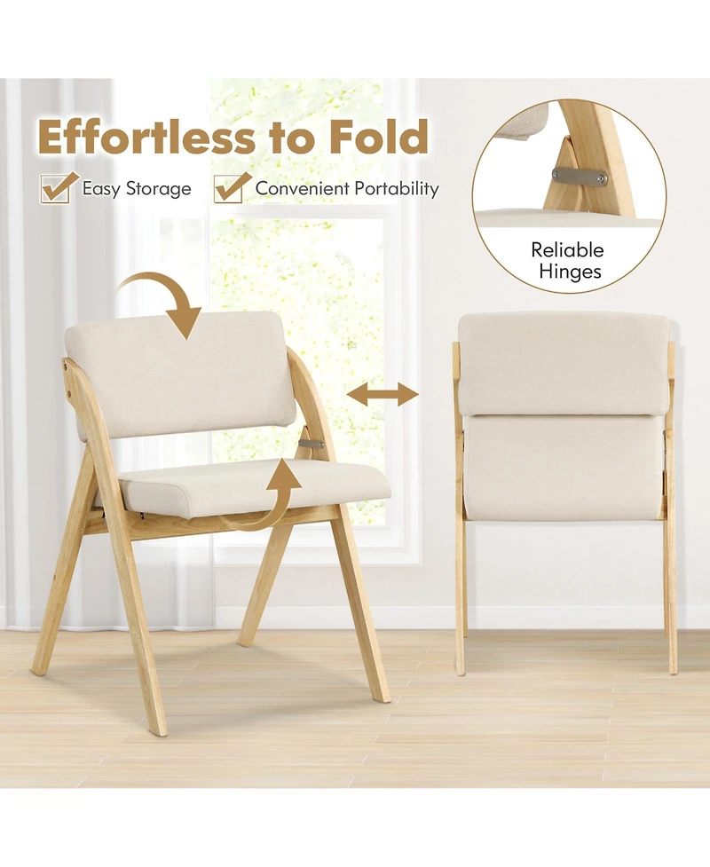 Gouun Set of 2 Folding Kitchen Dining Chairs with Rubber Wood Legs